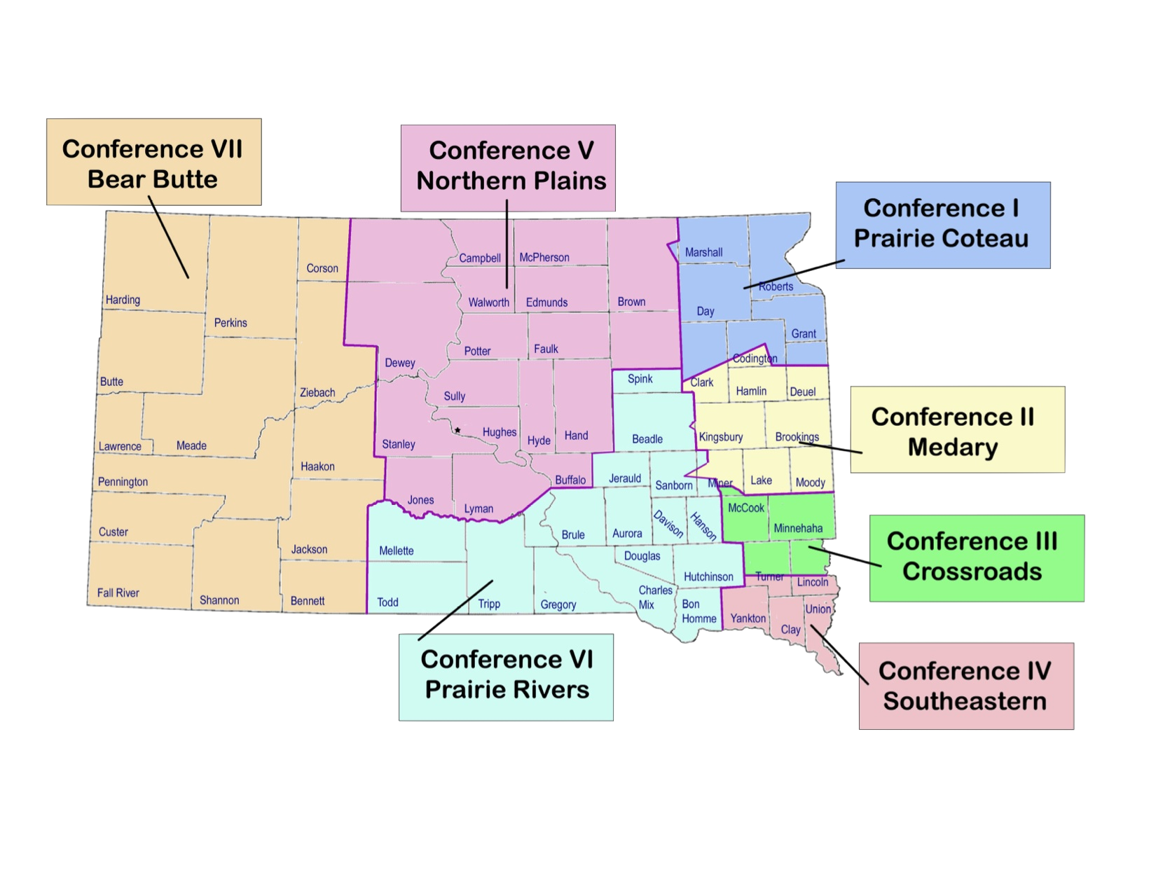 South Dakota Synod, ELCA Synod Conference Map - South Dakota Synod, ELCA